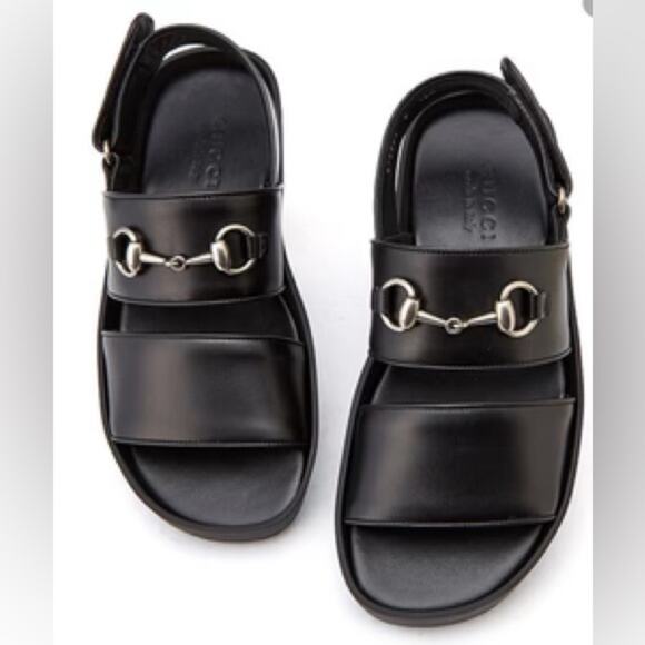 Gucci Black Leather Horse Bit Horsebit Greek Strap Sandals main image 4